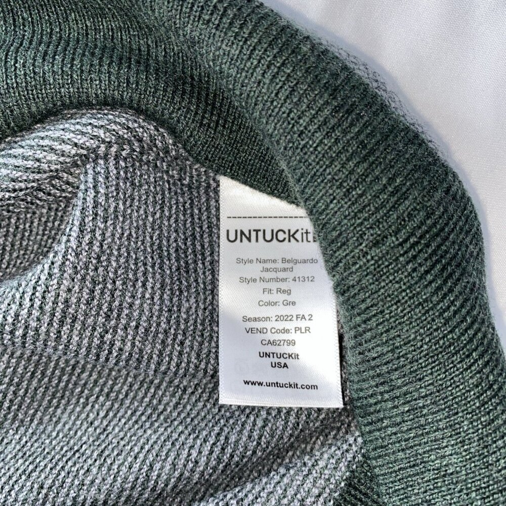 UNTUCKit 100% Merino Wool 1/4 Zip Men's Pullover sweater Sz XL Green/Gray - Picture 7 of 8